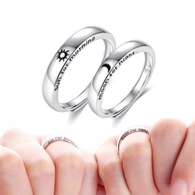 Bộ nhẫn thiết kế hình mặt trăng mặt trời có thể điều chỉnh thời trang cho cặp đôi