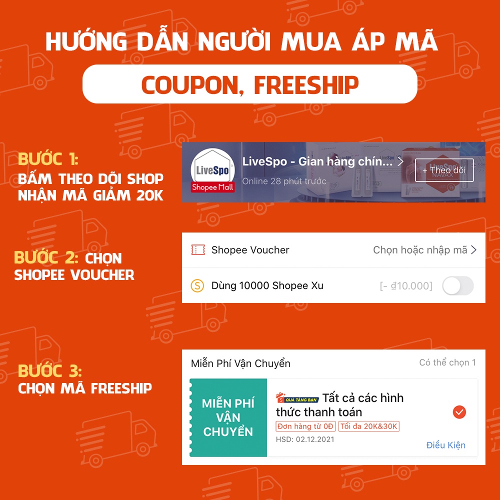 Combo 2 hộp nước muối sinh lý bào tử lợi khuẩn Livespo Navax chuyên dụng 4 ống x 5ml