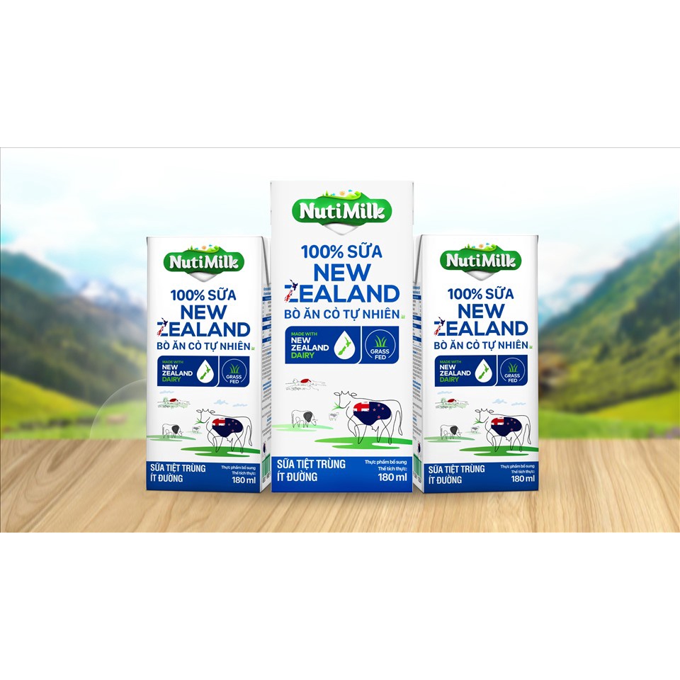 Thùng NutiMilk 100% Sữa New Zealand Bò ăn cỏ tự nhiên Ít đường 180ml NZSID180TI NUTIFOOD