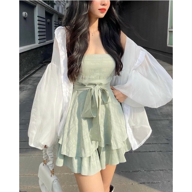 (Sẵn đen) JUMPSUIT cúp ngực cột nơ mút ngực (đặt trước giá tốt)