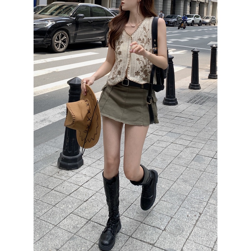 Cocory vn Chân Váy Ngắn Lưng Cao Phong Cách Đường Phố Thời Trang Mùa Hè Cho Nữ