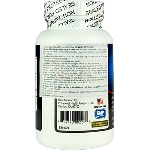Viên Uống Sụn Cá Mập Từ Mỹ Pharmekal Shark Cartilage Hỗ Trợ Chắc Khỏe Hệ Xương khớp - Hộp 60 viên