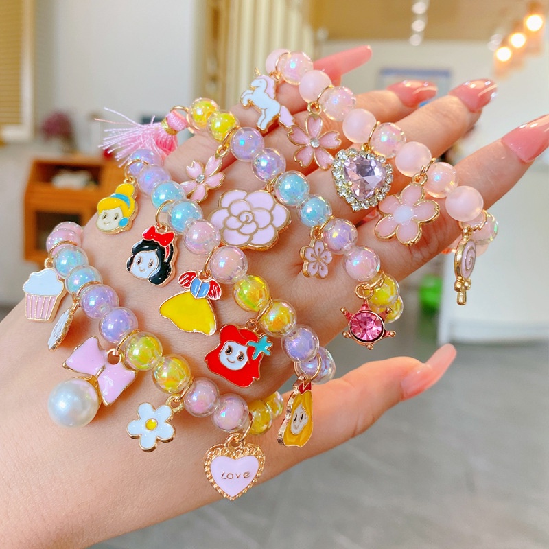 Vòng Tay Chuỗi Hạt Nhiều Màu Sắc Kiểu Công Chúa Họa Tiết Kỳ Lân Dễ Thương Cho Bé Gái