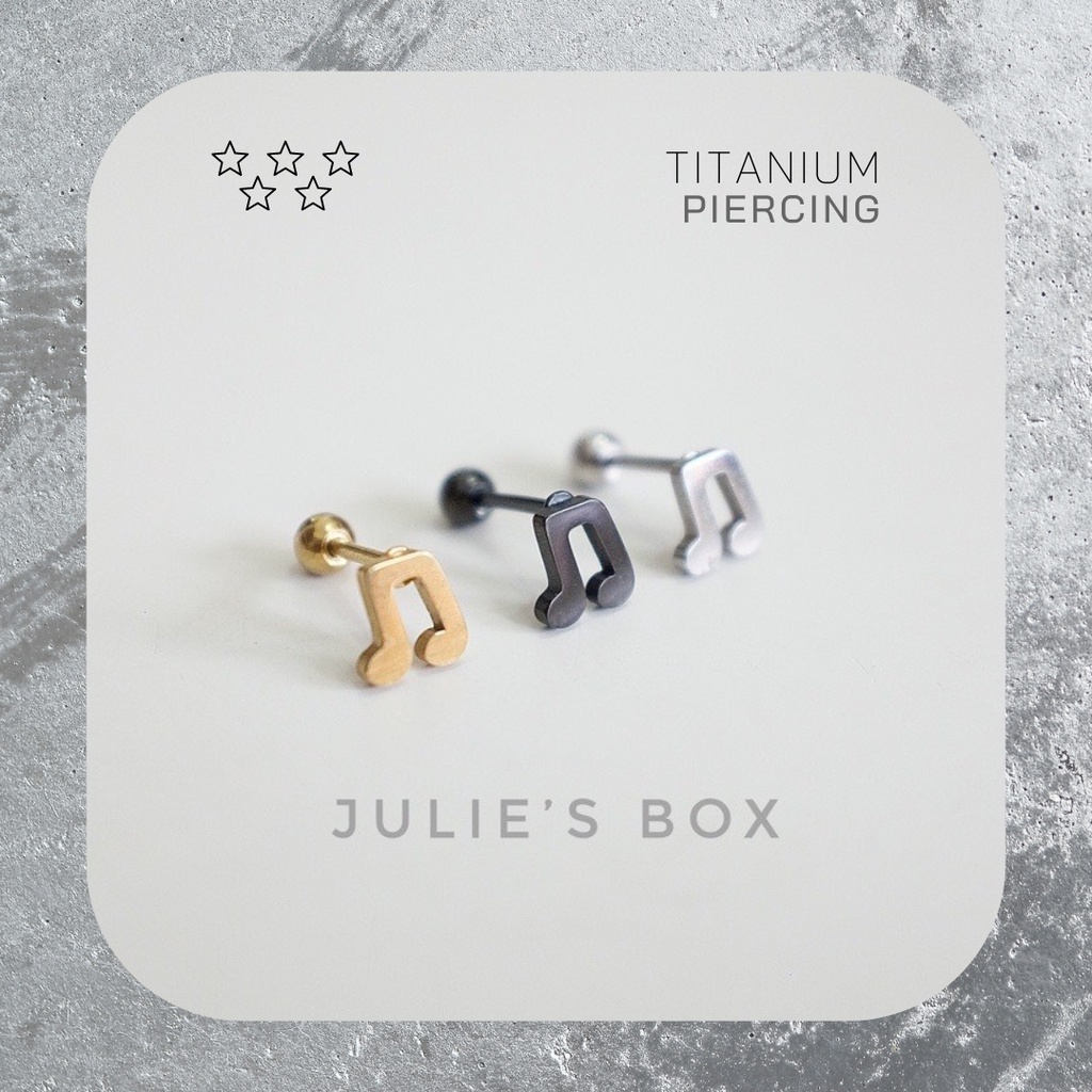 [Bán Theo Chiếc] Khuyên Tai Unisex Màu Bạc Đen Vàng Hình Nốt Nhạc Titan Không Gỉ Sét Không Ngứa Đuôi Bi