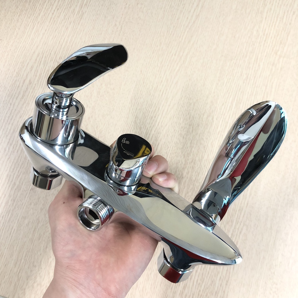 Bộ sen cây tắm đứng nóng lạnh bằng đồng mạ Niken màu Bạc kiểu dáng Lá Liễu cao cấp