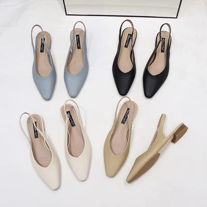 Trả order giày hở gót màu trắng kem