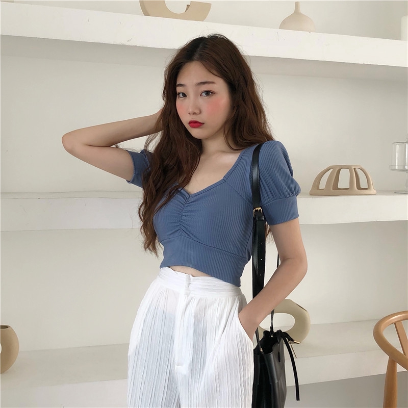 SUXI Áo thun tay ngắn kiểu dáng đơn giản thời trang Hàn Quốc