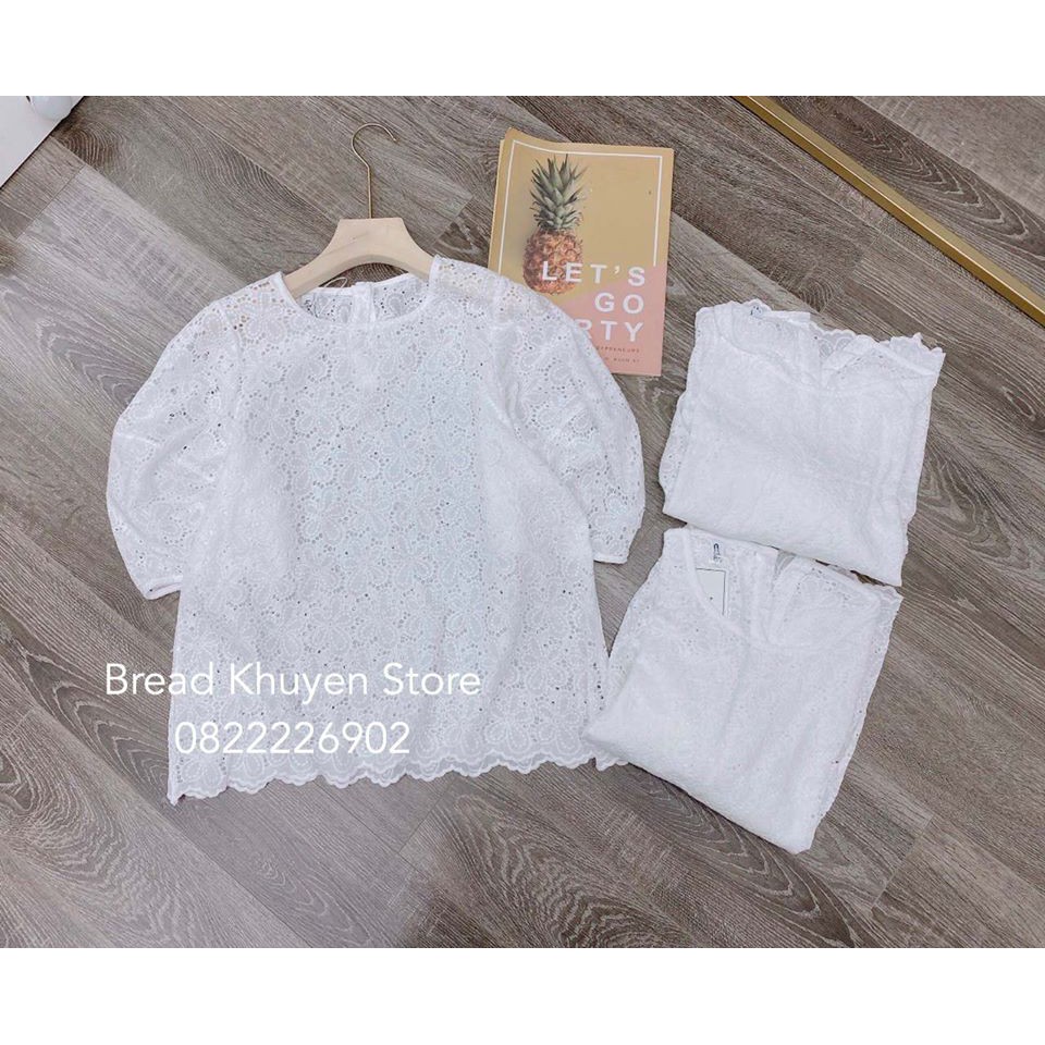 Áo thô boi thêu hoa vintage tay bồng BK0061
