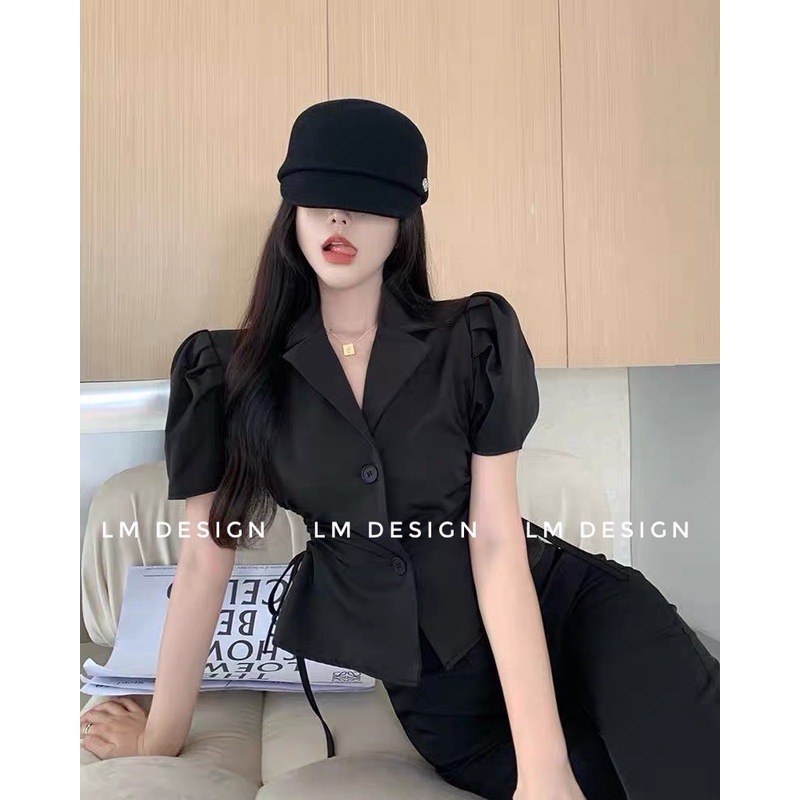 Áo cổ vest rút dây eo hot