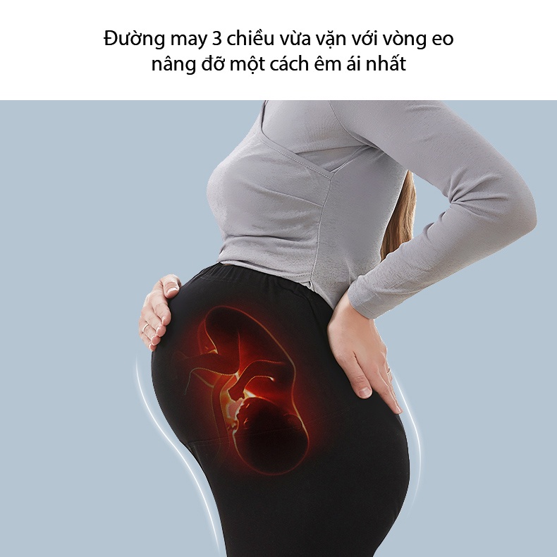 Quần bầu leging cạp cao giữ ấm cotton co giãn 4 chiều cho mẹ bầu - KUB