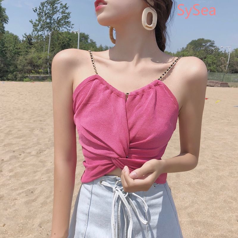 Áo dây họa tiết xếp ly phối dây xích thời trang mùa hè quyến rũ cho nữ