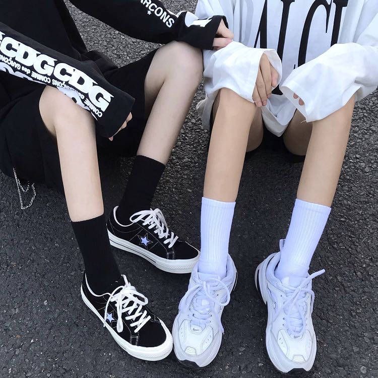 1 Đôi Tất Thể Thao Cotton Dày Màu Trắng/Đen Cho Nam
