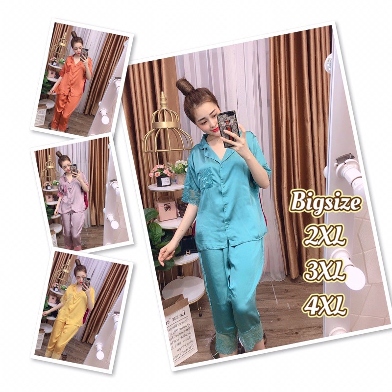 (45-110kg) Đồ Bộ Lụa Satin Ren Bigsize