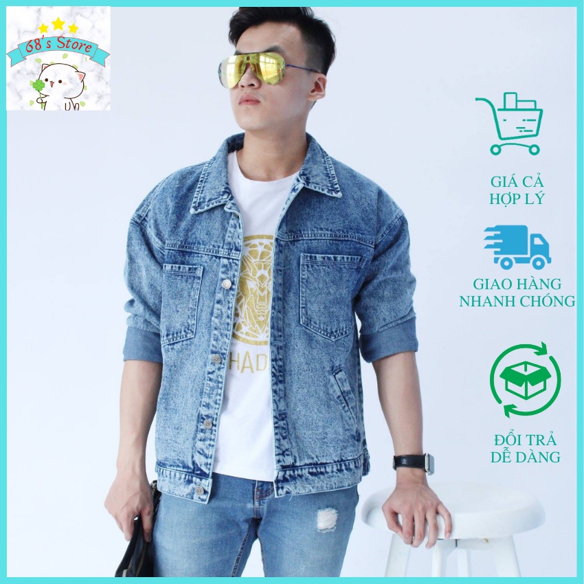 Áo khoác jean nam form rộng 68's Store phong cách thời trang jean đơn giản có big size đến 115kg
