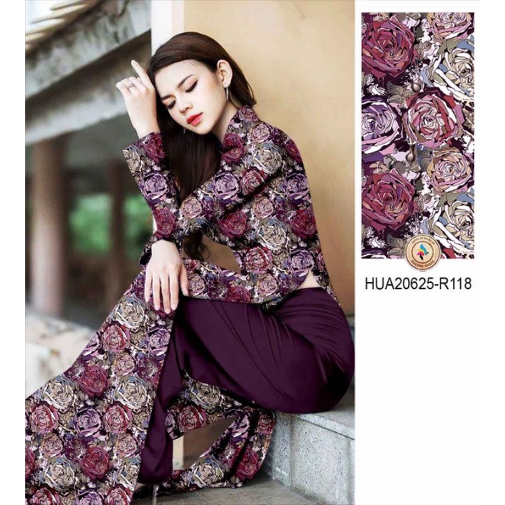 Vải áo dài hoa hồng cực sang