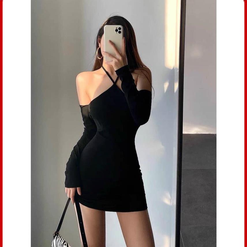 Đầm Body Trễ Vai Tay Dài Tôn Dáng Gợi Cảm Phối Cổ Yếm E Ấp Ngây Thơ D053 Mẫu mới | BigBuy360 - bigbuy360.vn