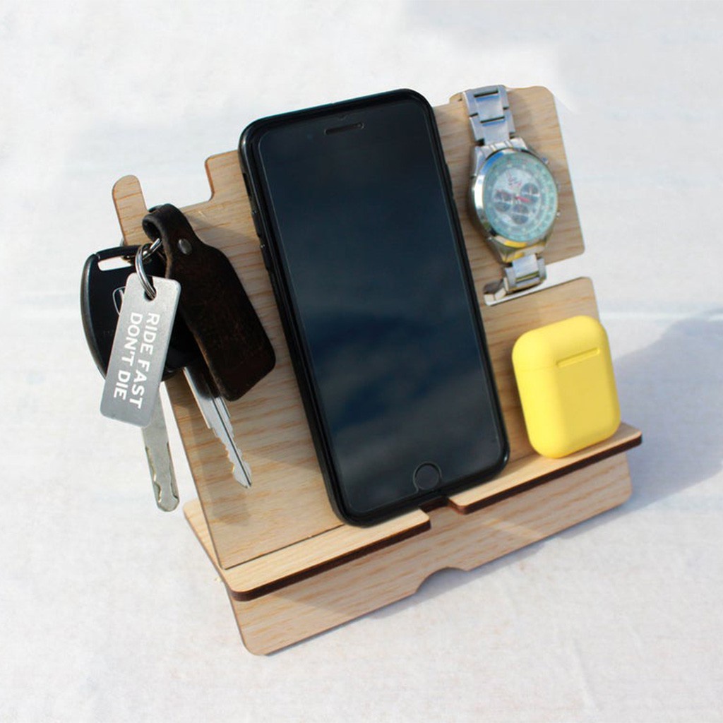 Kệ Gỗ Đa Năng - Kệ Điện Thoại, Đồng Hồ, Kính Mắt - Trang Trí Decor Bàn Làm Việc - Wooden Docking Station