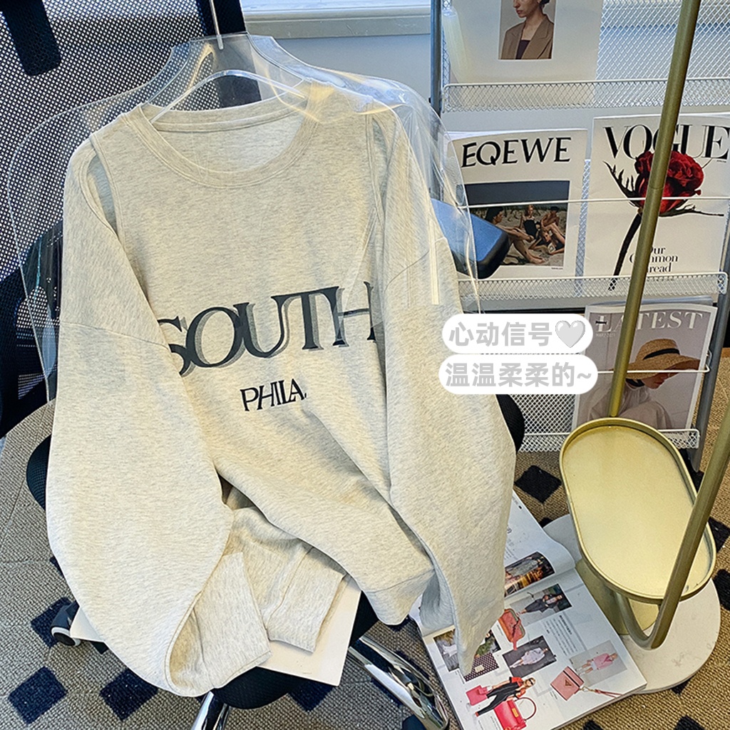 SUXI Áo Nỉ Nữ Dài Tay Cổ Tròn Có In Chữ Thời Trang Hàn Quốc Mới