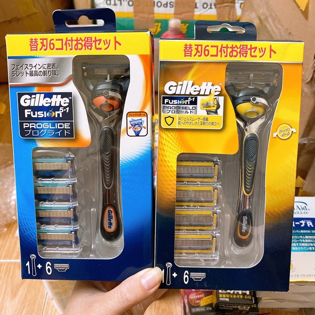 Set Cán Kèm 6 Lưỡi Dao Cạo Râu Gillette Fusion 5+1 Nhật Bản