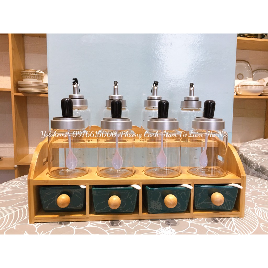 Set đựng gia vị ☘𝑪𝑨𝑶 𝑪𝑨̂́𝑷☘ Bộ gia vị 12 món nắp kín chai tròn có chia dung tích ml YOLO HOME