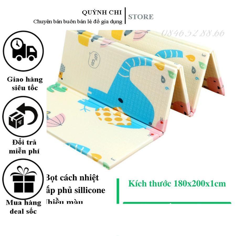 Thảm xốp gấp gọn XPE 2 mặt phủ Silicone Hàn Quốc chống thấm tuyệt đối, chống ngã, cho bé tập bò 1m8x2m