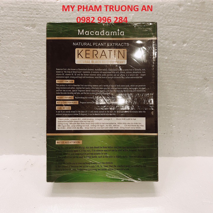 Thuốc Nhuộm Đen Không Dính Da Đầu Tinh Chất Trái Cây Macadamia Kerarin 500ml x 2