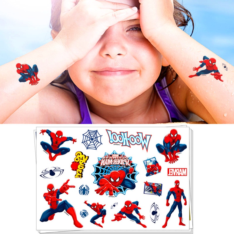 1 Tấm Hình Xăm Dán Tạm Thời Chống Nước Hình Người Nhện Hoạt Hình Cho Trẻ Em