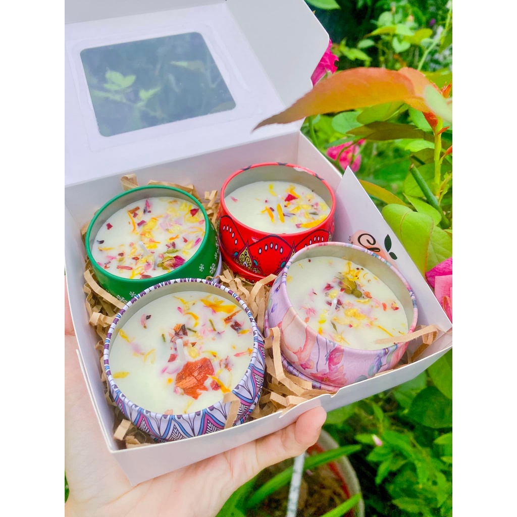 Nến thơm phòng hoa khô thiên nhiên, nến sáp thơm thư giãn cao cấp