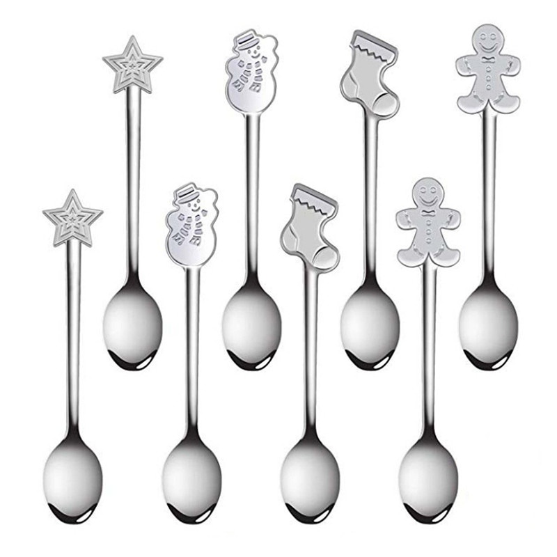 Bộ 4 Muỗng Cà Phê Bằng Thép Không Gỉ Hình Cây Thông Giáng Sinh