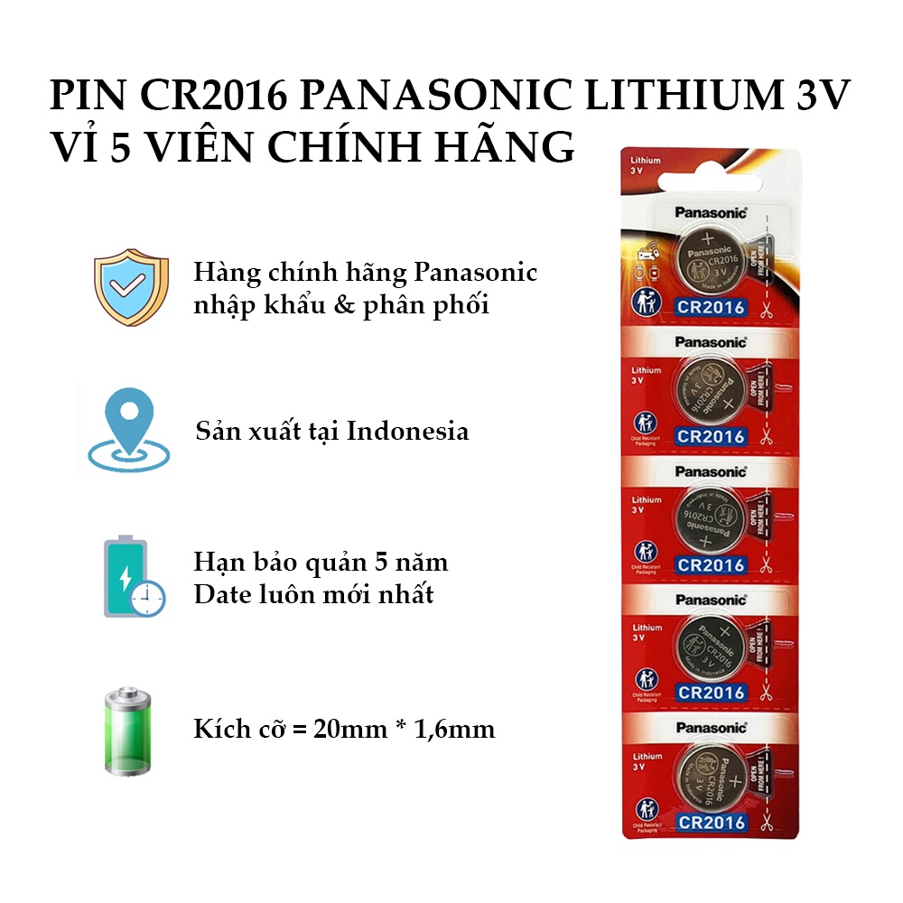 Vỉ 5 viên Panasonic CR2032 / CR2025 / CR2016 lithium 3V chính hãng