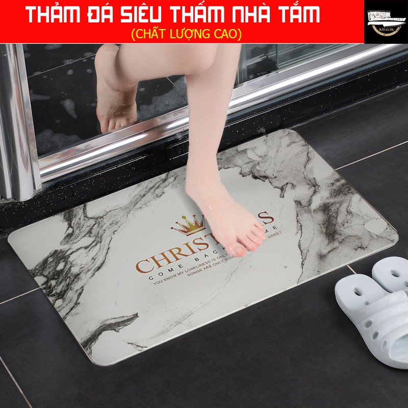 Thảm lau chùi chân phòng tắm bằng bột đá thạch anh siêu thấm sang trọng 60x40cm.