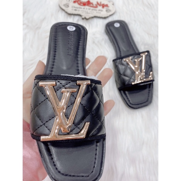 Dép lê nữ quai ngang màu đen lv