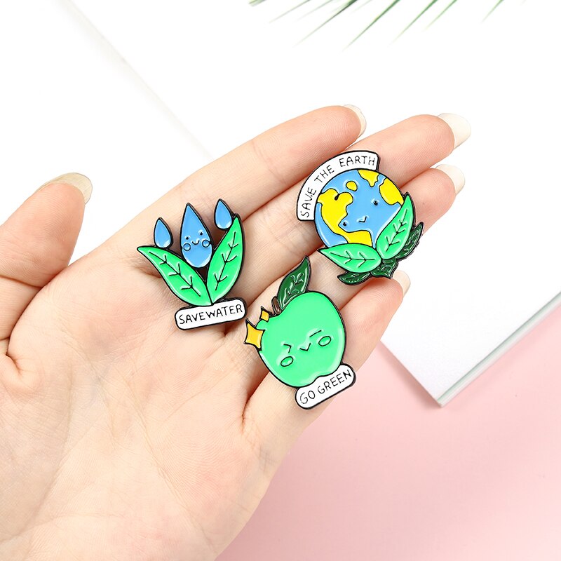QIHEJEWELRY Green Environmental Protection Cartoon Brooch Earth Badge Gifts for Friends Clothing Accessories