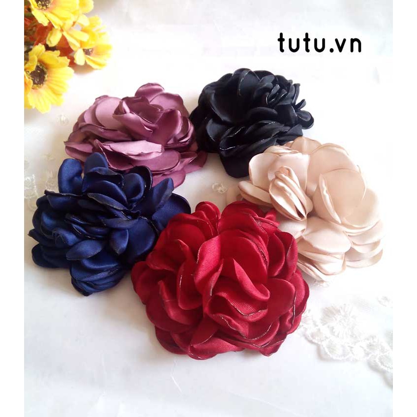 9cm hoa trà lụa hàn quốc hoa handmade cài áo phụ kiện tóc