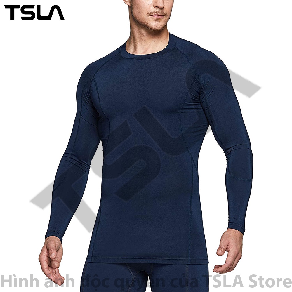 Áo giữ nhiệt nam dài tay cổ tròn TSLA lót lông chất thun form ôm body co giãn chơi thể thao bóng đá bóng rổ gym mùa đông | BigBuy360 - bigbuy360.vn