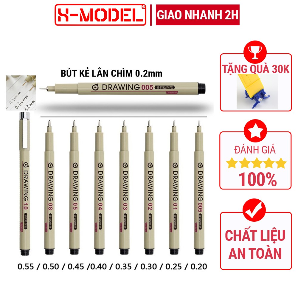 Bút kẻ lằn chìm tô màu lắp ráp mô hình Gundam Bandai Nét 0.2mm X-MODEL