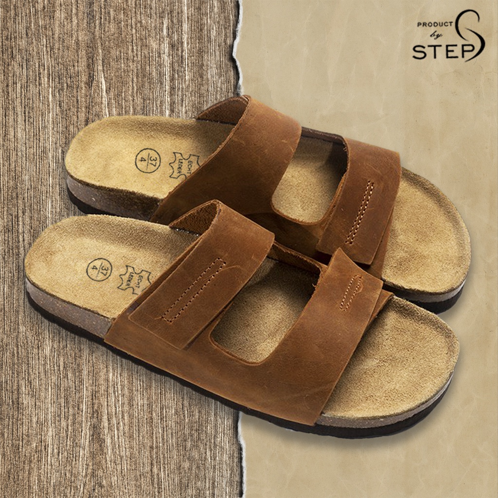 Dép đế trấu Unisex Da quai dập chỉ nổi