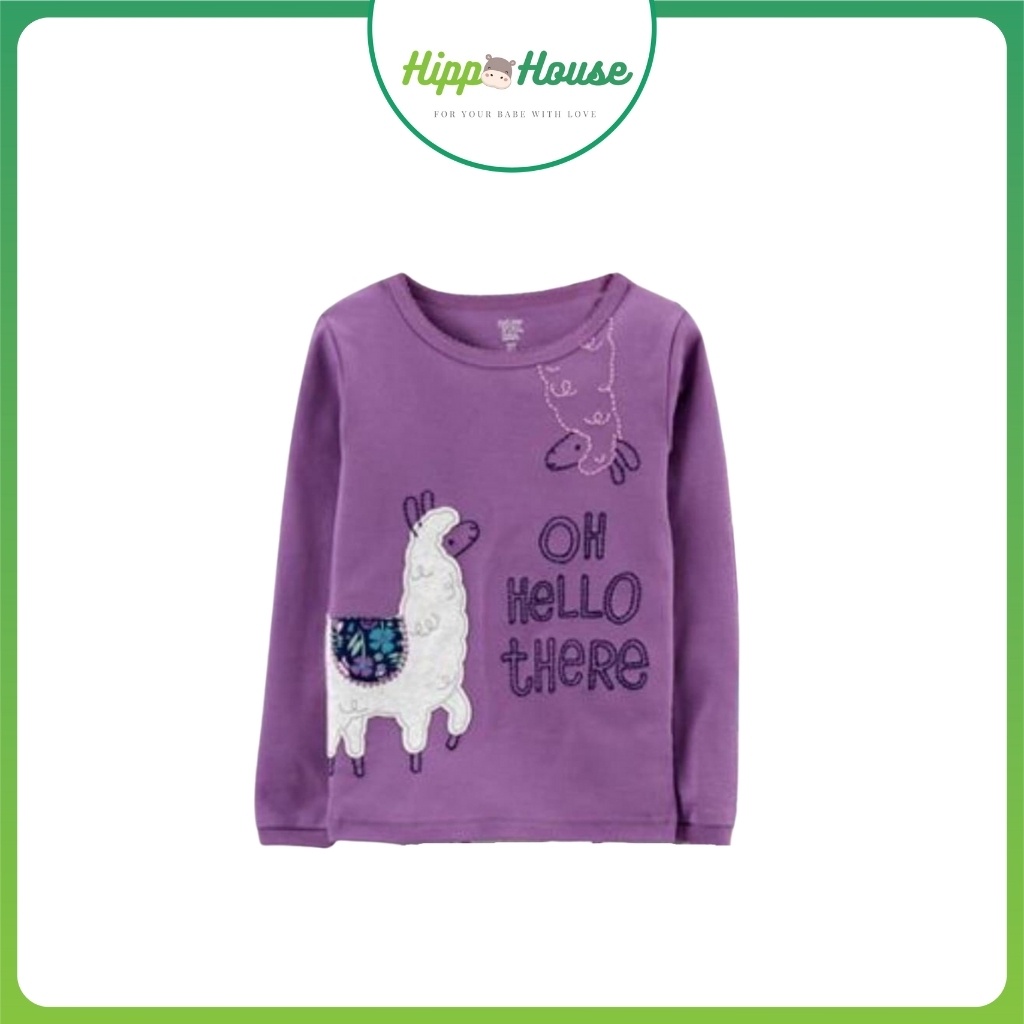 Áo Thun Dài Tay Bé Gái Xuất Dư hoạ tiết đắp nổi Màu Tím Size 1-5T Hippo House