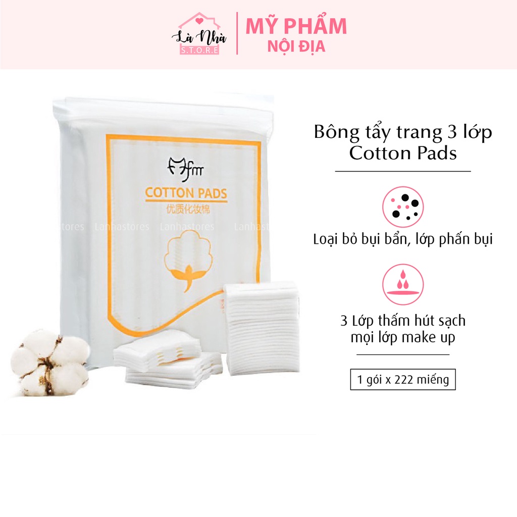 Bông Tẩy trang GIÁ SỈ 3 lớp cotton [Túi 222 miếng dày dặn]