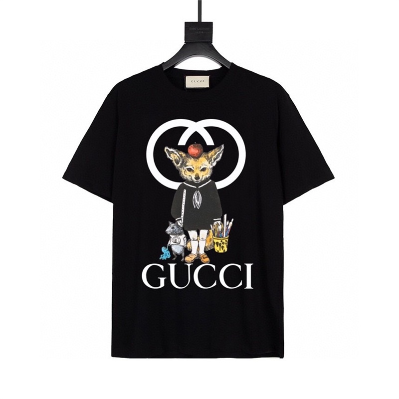 Áo Thun Cotton Tay Ngắn Cổ Tròn In Họa Tiết Con Cáo Và Chữ Gucci Dành Cho Nam Và Nữ