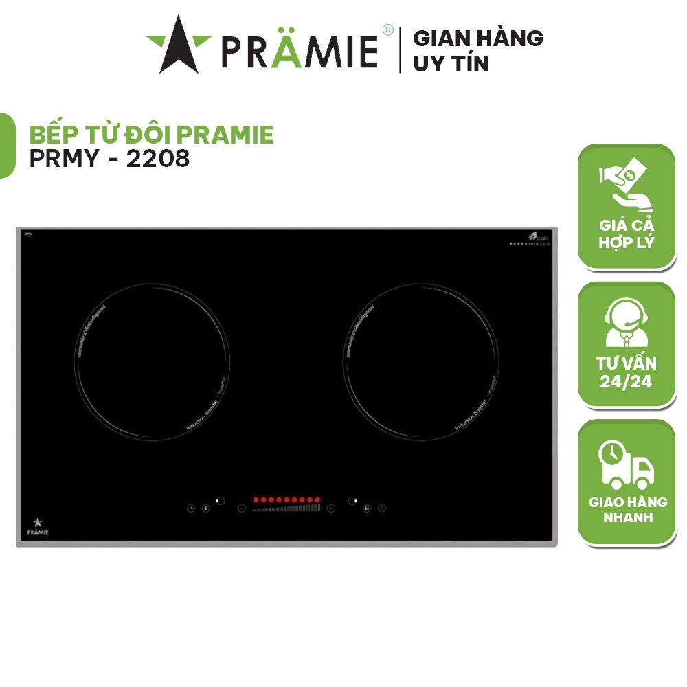 Bếp Từ Đôi PRAMIE PRMY-2208 Đức Với Chức Năng Booster Lên Đến 3000W 1 Bếp , Mặt Kính K+ Đến Từ Pháp, Bảo Hành 2 Năm