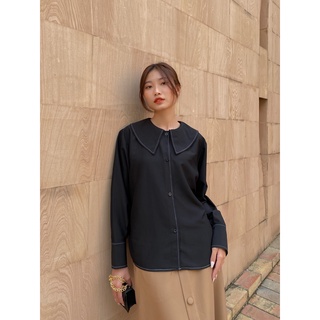 Áo Cổ Sen - Đen Viền Chỉ [A024 - Senbe Clothing]