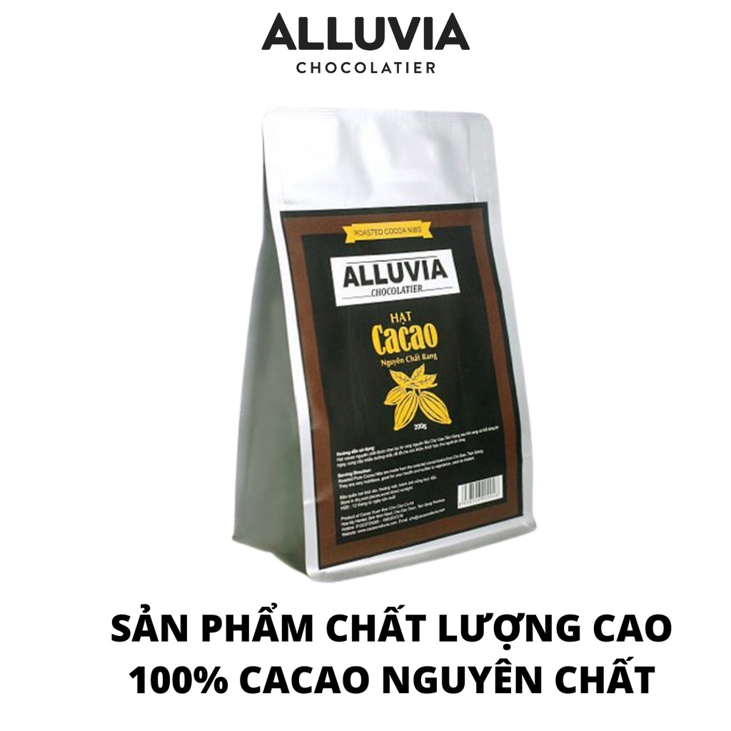 Hạt cacao Nibs rang nguyên chất 100% không đường không chất bảo quản Alluvia Chocolate túi 200 gram