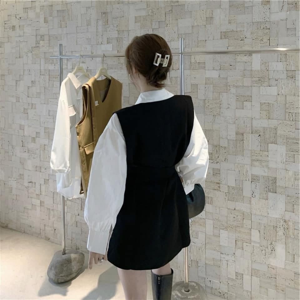 Set Áo Sơ Mi + Đầm Suông Kèm Belt (ÁO TRẮNG + ĐẦM ĐEN) | BigBuy360 - bigbuy360.vn