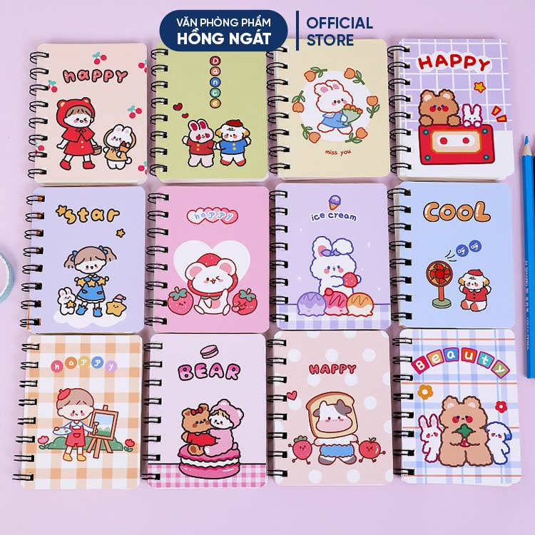 Sổ tay cute hoạt hình đẹp dễ thương, sổ tay ghi chép lò xo mini nhỏ gọn bỏ túi 80 trang không dòng kẻ S03
