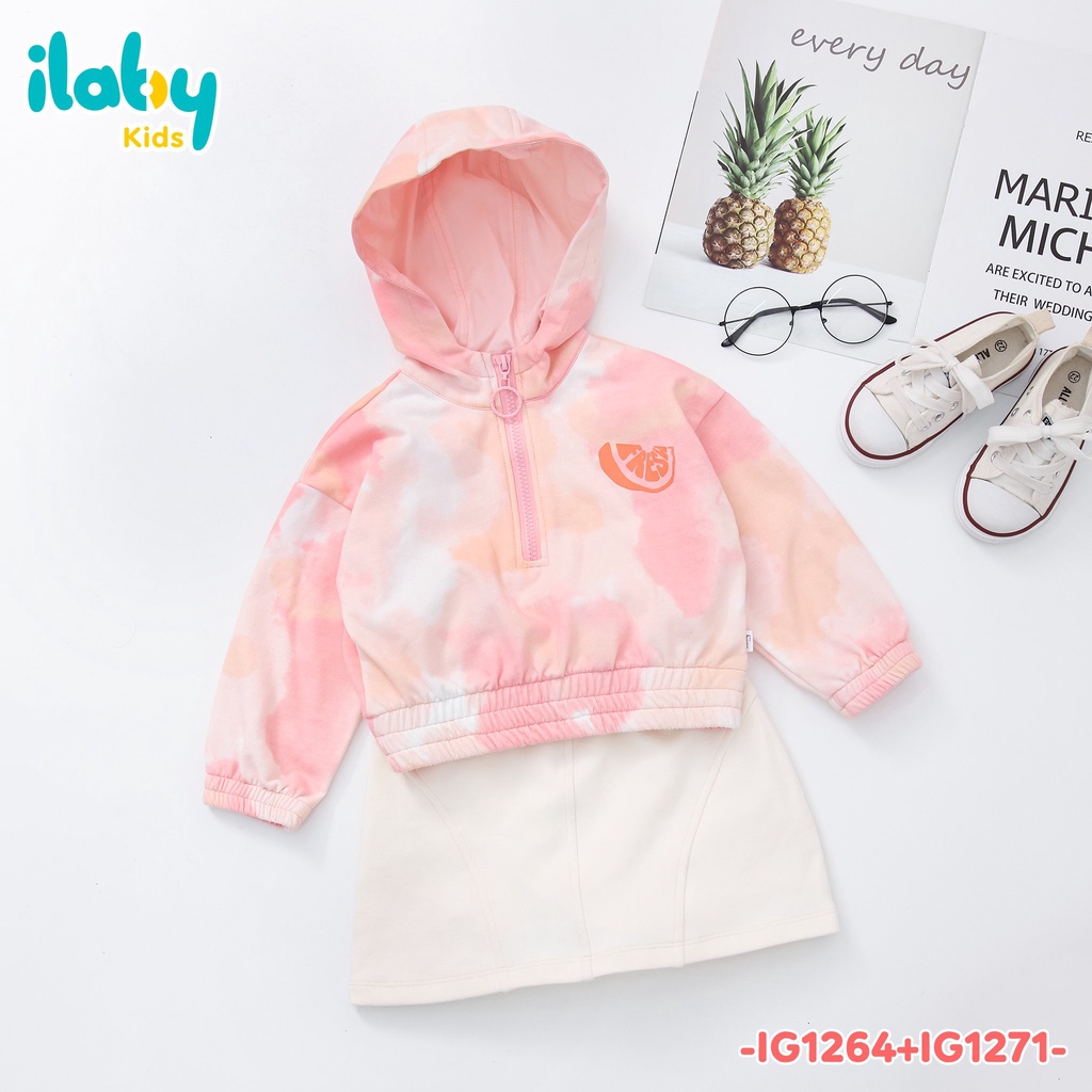 Áo nỉ bé gái ILABY phối khoá chất liệu nỉ cotton [20IG1264I2DL]