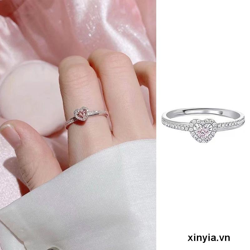 [xinyia.bb] Nhẫn Đính Hôn / Quà Tặng Sinh Nhật / Valentine Hình Trái Tim Màu Hồng