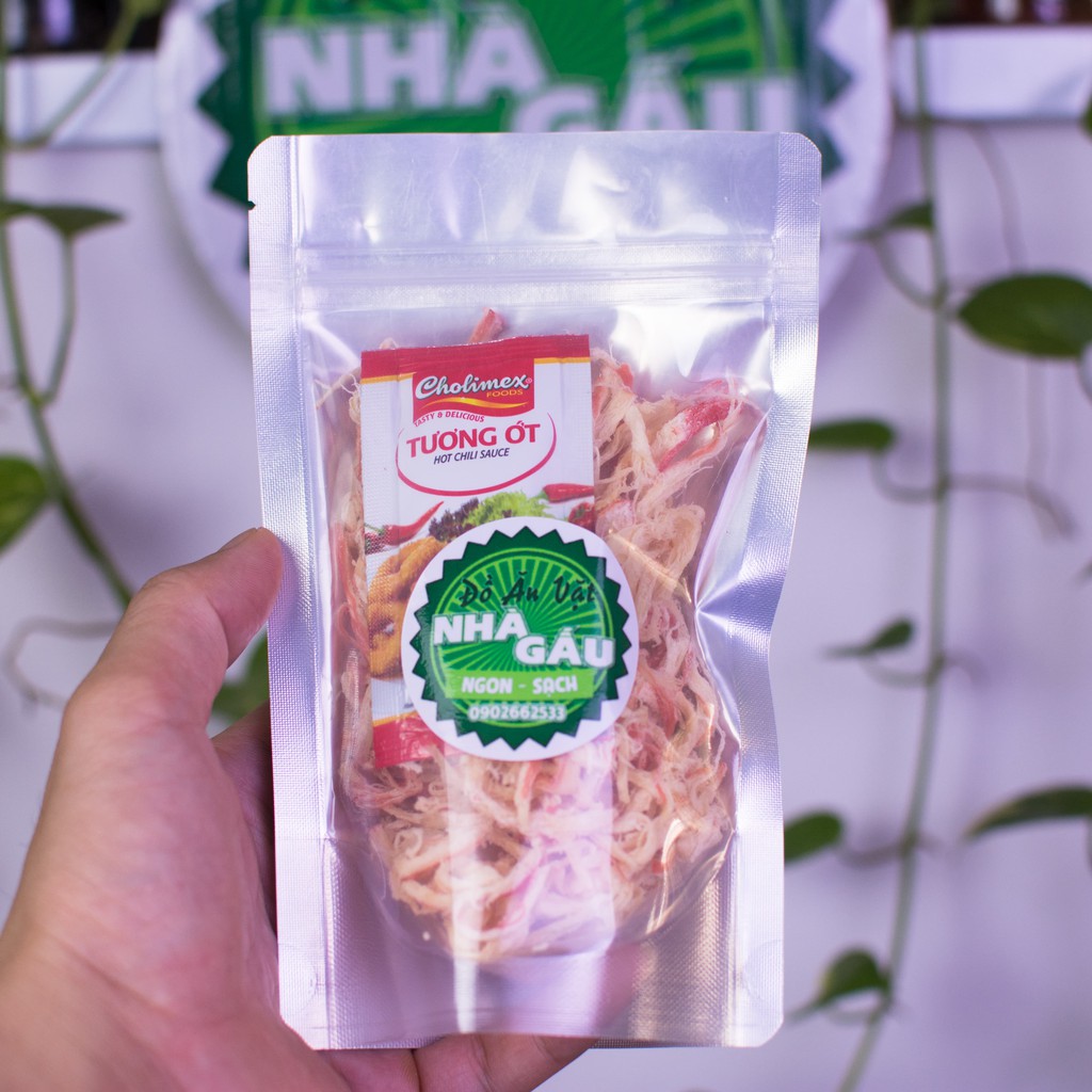 Mực xé hấp nước dừa loại ngon, túi 100g - Đồ ăn vặt Nhà Gấu