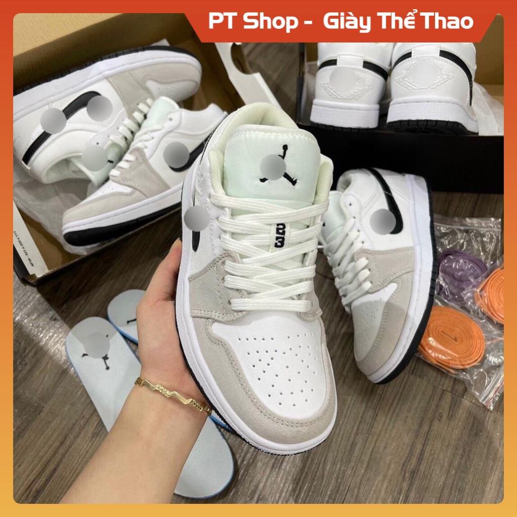 [FreeShip+ Hàng Xịn] Giày Jd1 trắng xám ghi nhạt móc đen thấp cổ, Giầy JD1 Sneaker Low xám  da lộn Sneaker