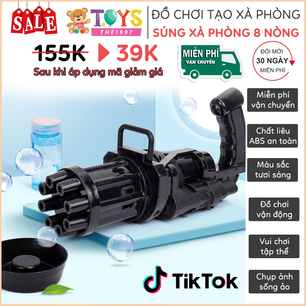 Súng bắn xà phòng 8 nòng [FREE SHIP] Đồ chơi phun bong bóng ngoài trời thổi bọt mạnh mẽ cho bé vui chơi ngoài trời